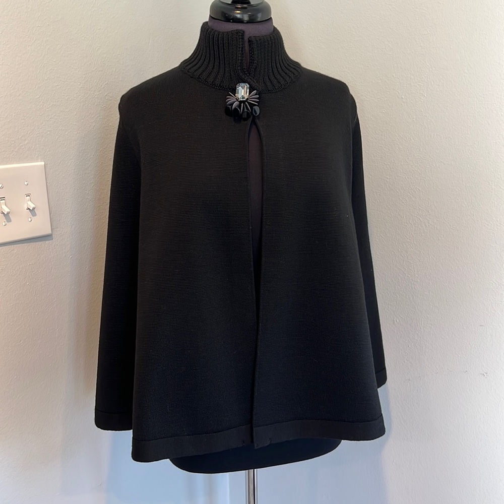 Anna Rachele black wool/acrylic cape with neck embellishment